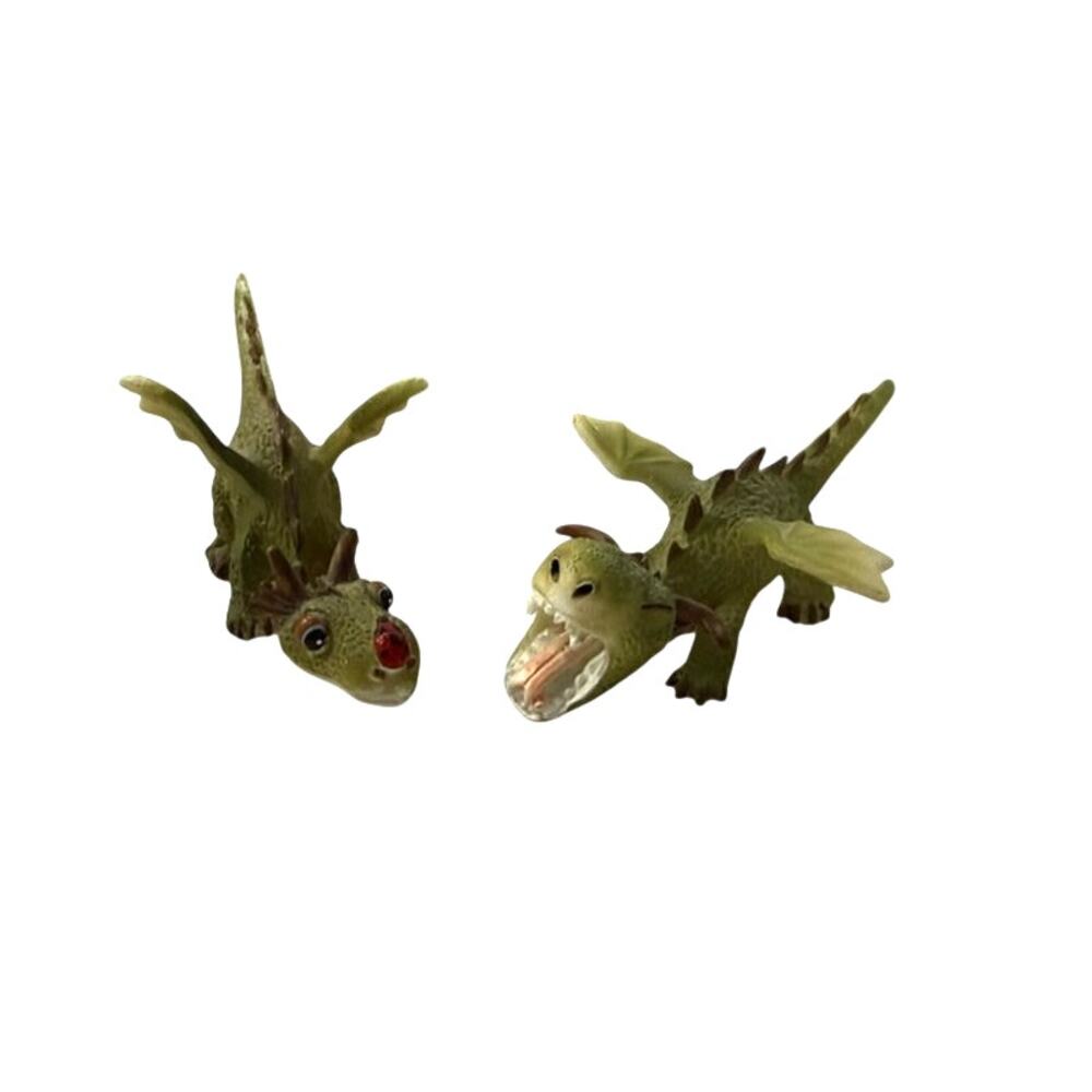 Set of 2 Green Mini Baby Dragons 2-3" long Resin